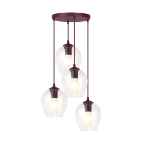 Lampa wisząca Emibig Istar 4PREM burgundowa z transparentnym kloszem 4×E27