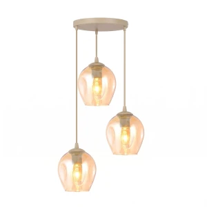 Lampa wisząca Emibig Istar 3PREM mokka z bursztynowym kloszem 3×E27
