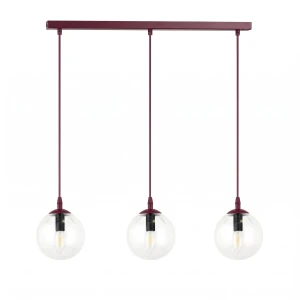 Lampa wisząca Emibig Cosmo 3 burgundowa z transparentnym kloszem 3×E14