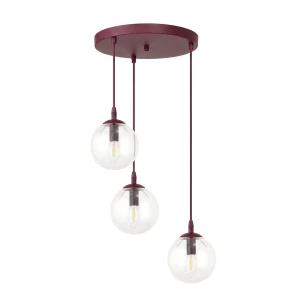 Lampa wisząca Emibig Cosmo 3PREM burgundowa z transparentnym kloszem 3×E14