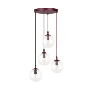 Lampa wisząca Emibig Cosmo 4PREM burgundowa z transparentnym kloszem 4×E14