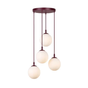 Lampa wisząca Emibig Cosmo 4PREM burgundowa z białym kloszem 4×E14