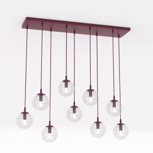 Lampa wisząca Emibig Cosmo 9 burgundowa z transparentnym kloszem 9×E14