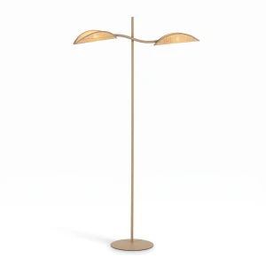 Lampa podłogowa Emibig Lotus LP2 mokka z rattanowym abażurem 2×E14