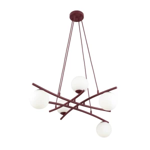 Lampa wisząca Emibig Essa 5 burgundowa z białym kloszem 5×E14