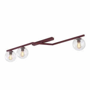 Lampa sufitowa Emibig Naton 3 burgundowa z transparentnym kloszem 3×G9