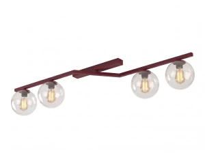 Lampa sufitowa Emibig Naton 4 burgundowa z transparentnym kloszem 4×G9