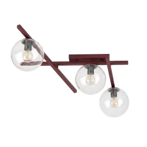 Lampa sufitowa Emibig Smart 3 burgundowa z transparentnym kloszem 3×E14