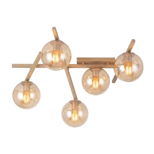 Lampa sufitowa Emibig Smart 5 mokka z bursztynowym kloszem 5×E14