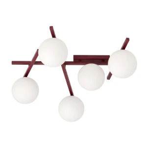 Lampa sufitowa Emibig Smart 5 burgundowa z białym kloszem 5×E14