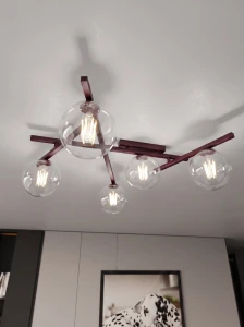 Lampa sufitowa Emibig Smart 5 burgundowa z transparentnym kloszem 5×E14