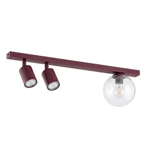 Lampa sufitowa Emibig Baster 3 burgundowa z transparentnym kloszem 3×E14 GU10