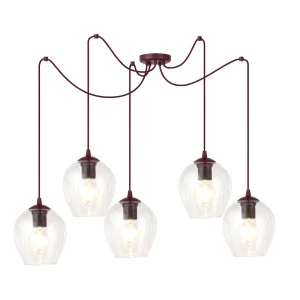 Lampa wisząca Emibig Level 5 burgundowa z transparentnym kloszem 5×E27