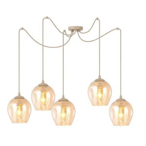 Lampa wisząca Emibig Level 5 mokka z bursztynowym kloszem 5×E27