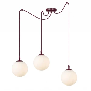 Lampa wisząca Emibig Gigi 3 burgundowa z białym kloszem 3×E14