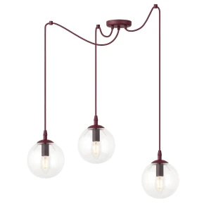 Lampa wisząca Emibig Gigi 3 burgundowa z transparentnym kloszem 3×E14