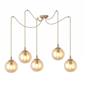 Lampa wisząca Emibig Gigi 5 mokka z bursztynowym kloszem 5×E14