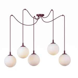 Lampa wisząca Emibig Gigi 5 burgundowa z białym kloszem 5×E14