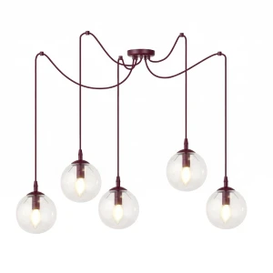 Lampa wisząca Emibig Gigi 5 burgundowa z transparentnym kloszem 5×E14
