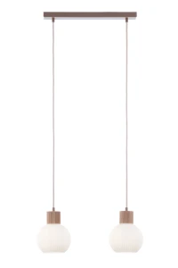 Lampa wisząca Alba 2 ciepły beż z naturalnym drewnem 2xE27 – Sigma