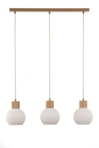 Lampa wisząca Alba 3 prosty ciepły beż z naturalnym drewnem 3xE27 – Sigma