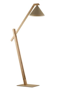 Lampa podłogowa Deco ciepły beż z jasnobrązowym drewnem 1xE27 – Sigma