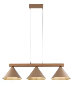 Lampa wisząca Deco 3 ciepły beż z jasnobrązowym drewnem 3xE27 – Sigma
