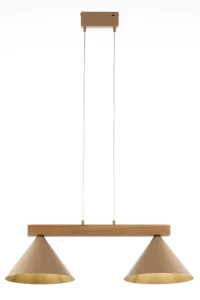Lampa wisząca Deco 2 ciepły beż z jasnobrązowym drewnem 2xE27 – Sigma