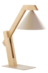 Lampka stołowa Deco ciepły beż z jasnobrązowym drewnem 1xE27 – Sigma