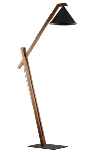 Lampa podłogowa Deco czarny z ciemnobrązowym drewnem 1xE27 – Sigma