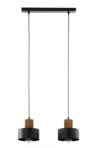 Lampa wisząca Rif Wood 2 czarny z jasnobrązowym drewnem 2xE27 – Sigma