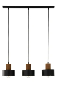 Lampa wisząca Rif Wood 3 czarny z jasnobrązowym drewnem 3xE27 – Sigma