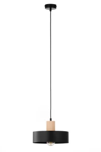 Lampa wisząca Rif Wood 1 M czarny z naturalnym drewnem 1xE27 – Sigma