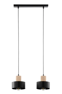 Lampa wisząca Rif Wood 2 czarny z naturalnym drewnem 2xE27 – Sigma