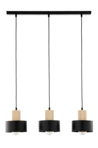 Lampa wisząca Rif Wood 3 czarny z naturalnym drewnem 3xE27 – Sigma