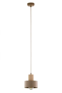 Lampa wisząca Rif Wood 1 S ciepły beż z naturalnym drewnem 1xE27 – Sigma