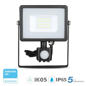 Projektor LED V-TAC 20W SAMSUNG CHIP Czujnik Ruchu Funkcja Cut-OFF Czarny VT-20-S 6400K 1600lm 5 Lat Gwarancji