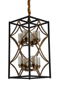 Lumina Deco Lampa Wisząca Loft Czarno-Mosiężna Quadrato Duo