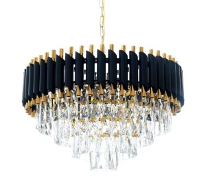 Lumina Deco Klasyczny Żyrandol Kryształowy Czarno-Złoty Mazini D50