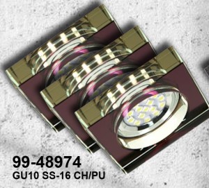 Zestaw Trzech Opraw Ss-16 Ch/Pu 3X3W Gu10 Led Z Żarówką Led Chrom Opr. Strop. Stała Kwadratowa Szkło Fioletowe