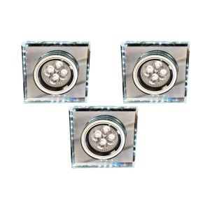 Zestaw Trzech Opraw Ss-22 Ch/Tr+Wh Gu10 50W+Led Smd 230V Biały 2,1W Chrom Opr. Strop. Stała Kwadratowa Szkło Transparentne