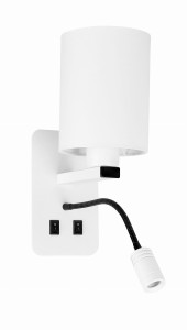 Magnum 3 Lampa Kinkiet Prostokątny 1X40W E27+3W Led Abażur Okrągły Biały