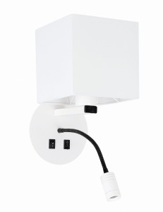 Magnum 1 Lampa Kinkiet Okragły 1X40W E27+3W Led Abażur Kwadrat Biały