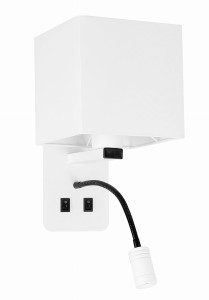 Magnum 2 Lampa Kinkiet Prostokątny 1X40W E27+3W Led Abażur Kwadrat Biały